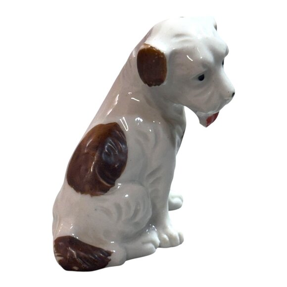 Vintage 1950s Japanese Ceramic Puppy Dog Figurine Brown Spots & Red Collar White - Picture 8 of 10